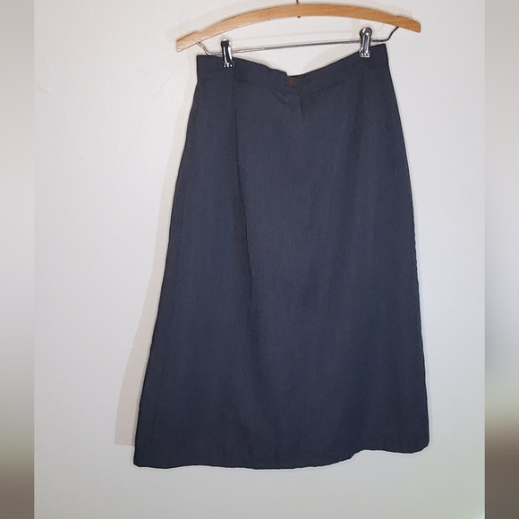 Dark Slate Gray Unique Flat Pleated Front Midi Wool Blend Skirt - Picture 9 of 9